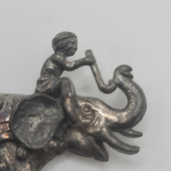 Vintage Elephant‎ Brooch Man Riding Silver Tone - Picture 5 of 9